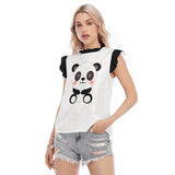 Kawaii Heaven Women's Panda Graphic Ruffle Sleeve Blouse with Lace Collar - White