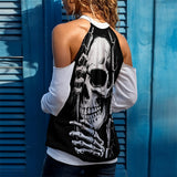 Women's Gothic Skull Cold Shoulder Sweatshirt – Cut-Out Long Sleeve Top