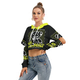 Women's Be Yourself Graphic Cropped Hoodie with Hollow Out Sleeve - Black and Neon Yellow Streetwear Pullover