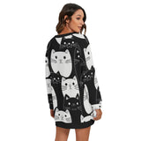 Women's Monochrome Meow Lounge Round Neck Raglan Sleeve Sweater | Polyester Blend