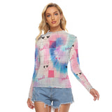 Kawaii Heaven Women's Mesh T-shirt with Tie-Dye Heart Grid Print - Sexy Unique Design