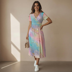 Pastel Rainbow Midi Dress V Neck Elegant Summer Dress Kawaii Heaven Pastel Rainbow Midi Dress V Neck Elegant Summer Dress Kawaii Heaven