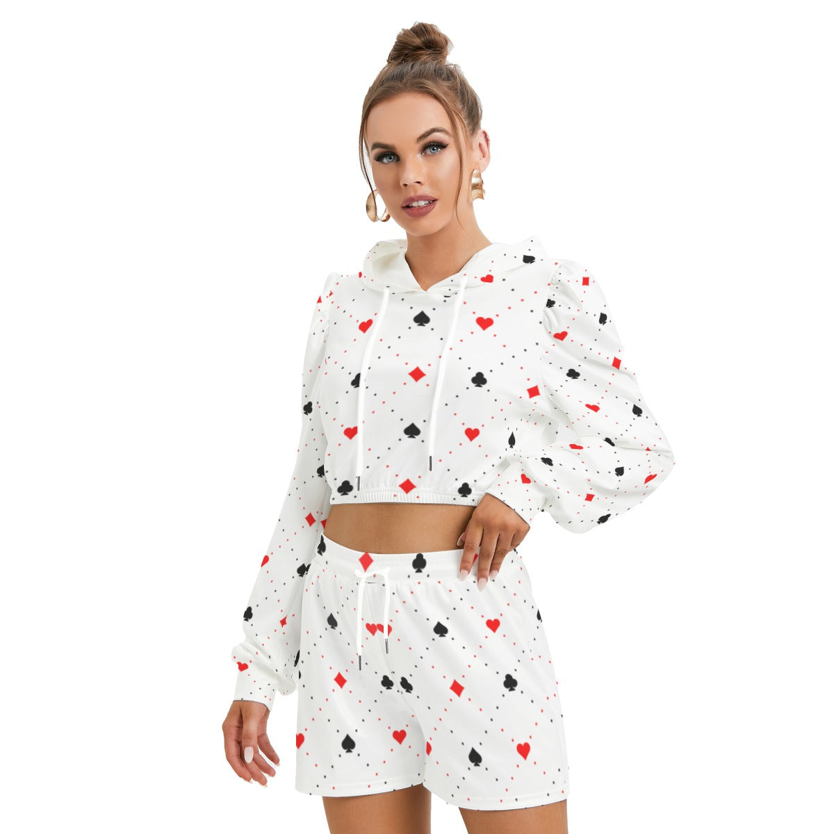 Kawaii Heaven Women's Queen of Hearts Brush Back Micro Fleece Hoodie & Shorts Set