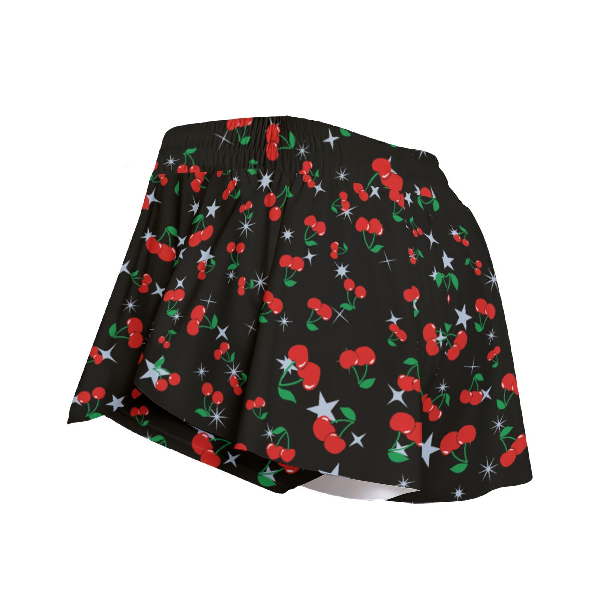 Cherry Print Skort – Black Skirt Shorts with Pockets
