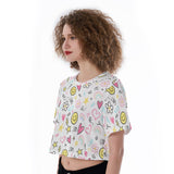 Kawaii Smiley Face Crop Top – Cute Cartoon Print Cropped T-Shirt