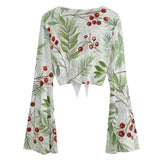 Cherry Grove Bell Sleeve Blouse for Women - Mesh Fabric with Lace-Up Design