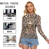 Leopard Face Mesh Top – Animal Print Long Sleeve Slim Fit Shirt