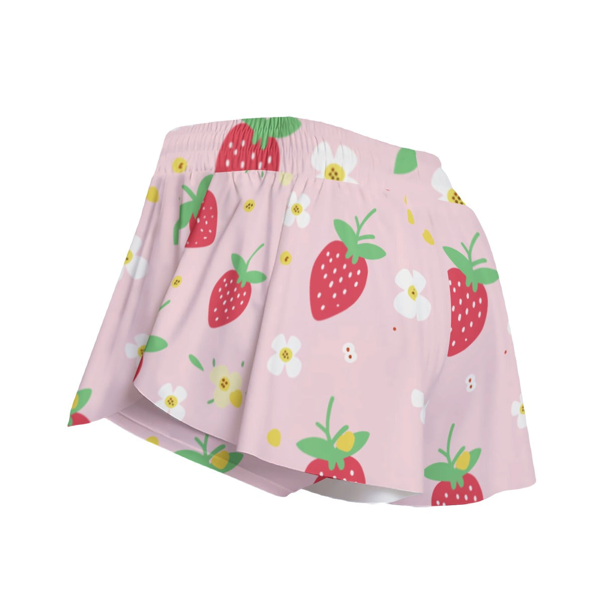 Kawaii Heaven Women's Strawberry Print Skort with Pocket Athletic Skirt Built-in Shorts Phone Holder