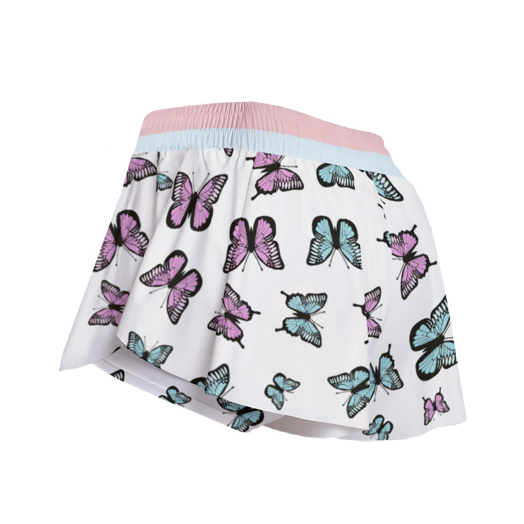 Kawaii Heaven Women's Pastel Butterfly Print Sport Skorts with Pockets