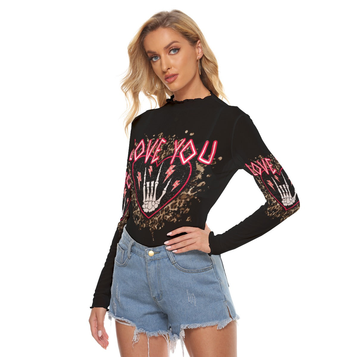Love You Gothic Mesh Long Sleeve – Sheer Statement Top