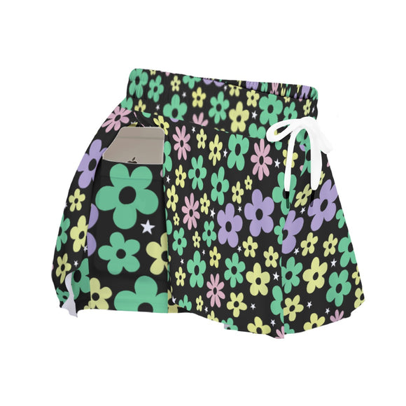 Kawaii Heaven Women's Retro Bloom Skorts with 70s Flower Power Vibes