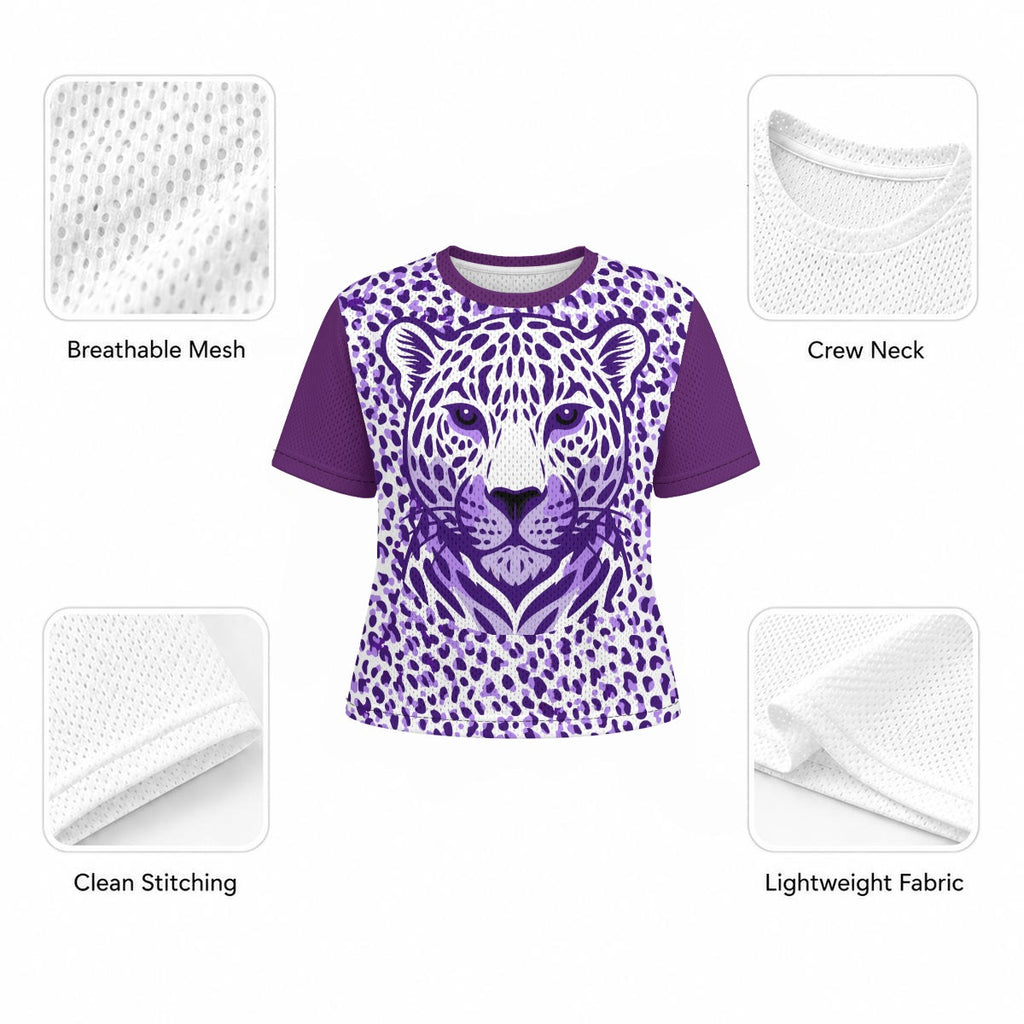 Purple Leopard Portrait Mesh T-Shirt