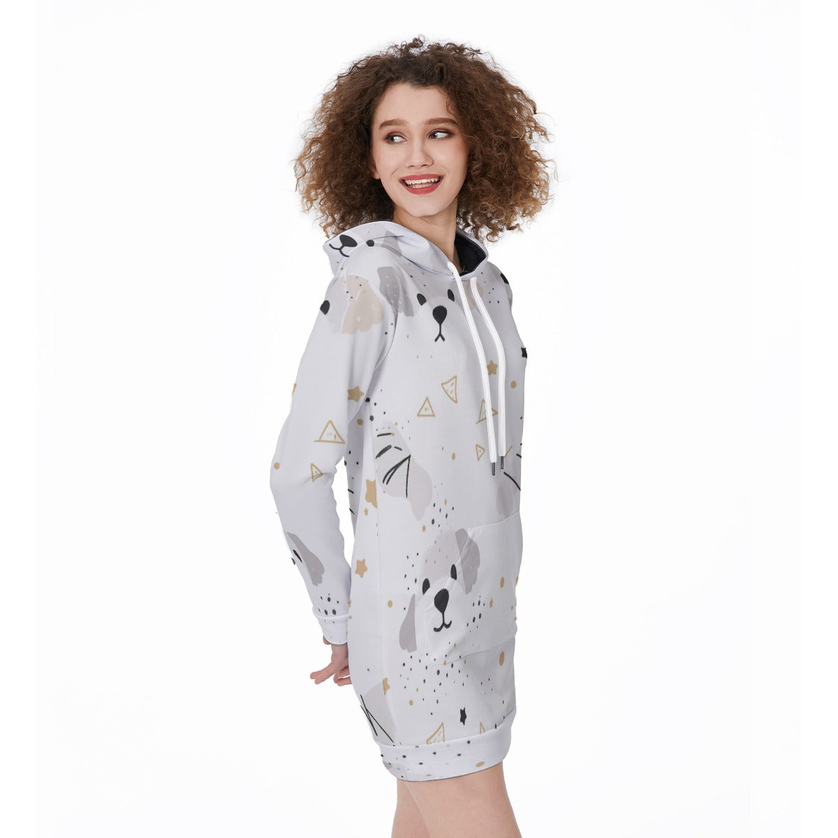 Kawaii Heaven Women's Long Puppy Star Hoodie Dress with Kangaroo Pocket