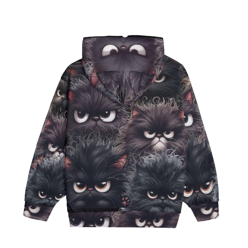 Dark Cat Zip Hoodie with Ears – Full Zip Graphic Jacket
