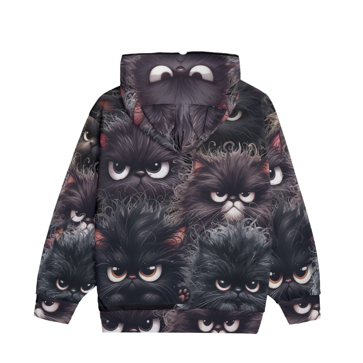 Dark Cat Zip Hoodie with Ears – Full Zip Graphic Jacket