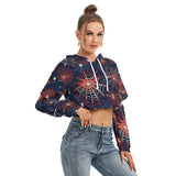 Kawaii Heaven Heavy Fleece Cropped Hoodie with Hollow Out Sleeves & Drawstring for Women
