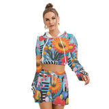 Tropical Bloom Women's Micro Fleece Hoodie & Shorts Set | Brush Back Fabric