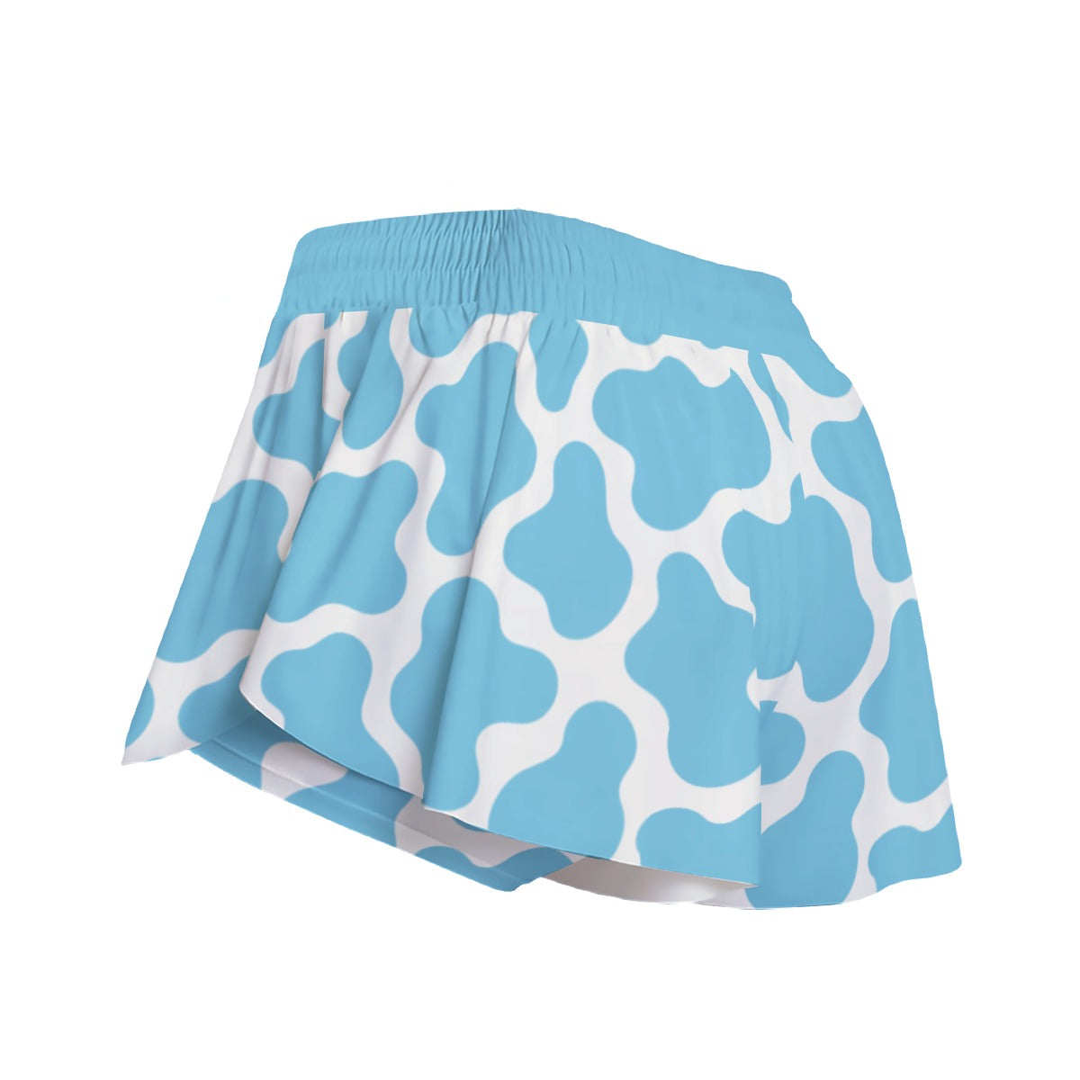 Cute Blue Cow Print Sport Skort with Pocket - Kawaii Dog Design Athletic Skirt with Built-in Shorts
