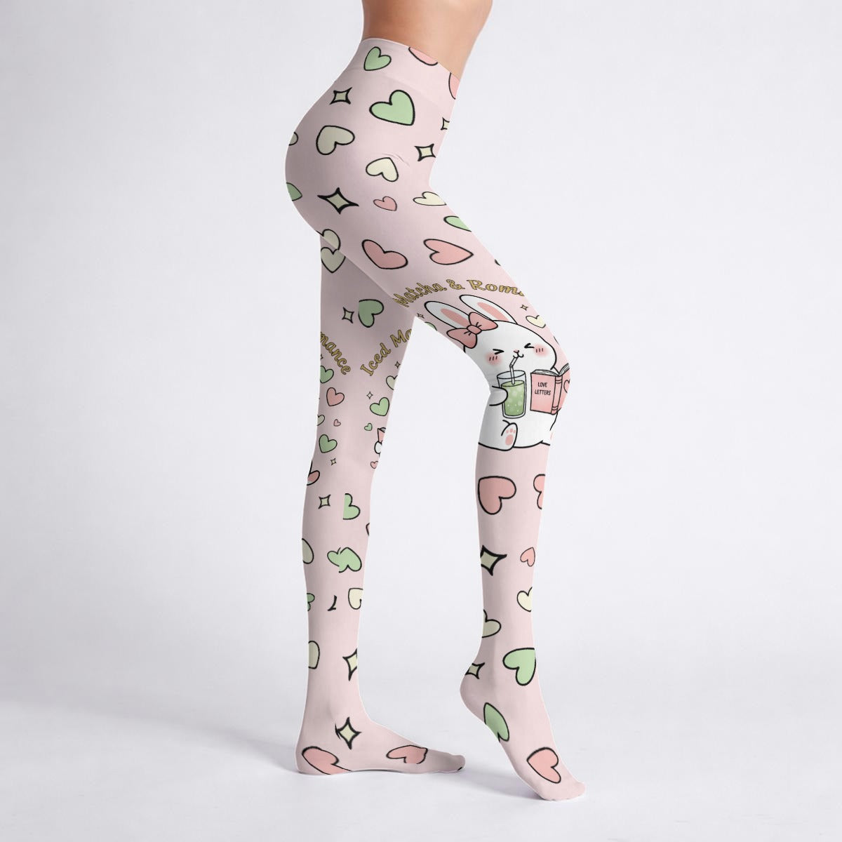 Cute Heart Print Tights – Pastel Bunny Slim Fit Stockings