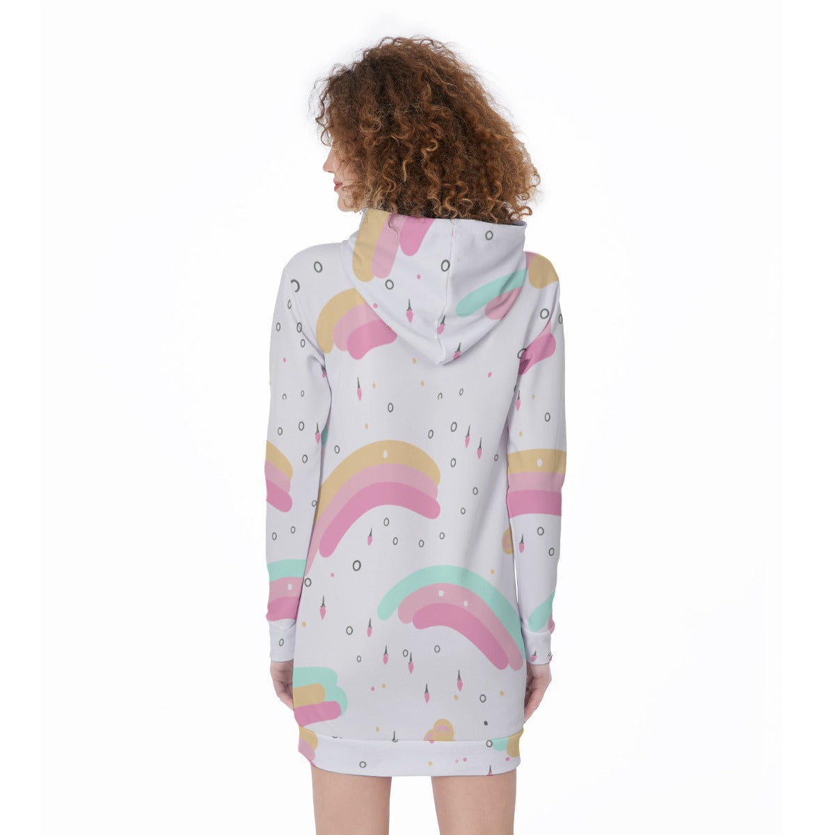 Kawaii Heaven Women's Pastel Rainbows Long Hoodie Dress with Spacious Pocket