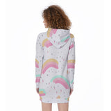 Kawaii Heaven Women's Pastel Rainbows Long Hoodie Dress with Spacious Pocket