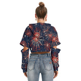Kawaii Heaven Heavy Fleece Cropped Hoodie with Hollow Out Sleeves & Drawstring for Women