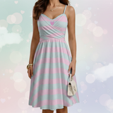 Pastel Striped Spaghetti Strap Dress – Sweetheart Neck Summer Sundress