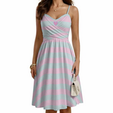 Pastel Striped Spaghetti Strap Dress – Sweetheart Neck Summer Sundress