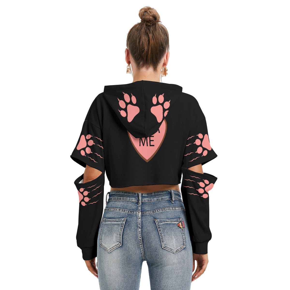 GRRR Me Cropped Hoodie – Kawaii Paw Print Fleece Lined Hoodie