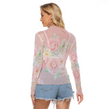 Women's Sheer Floral Mesh T-Shirt | Lightweight Breathable Long Sleeve Blush Rose