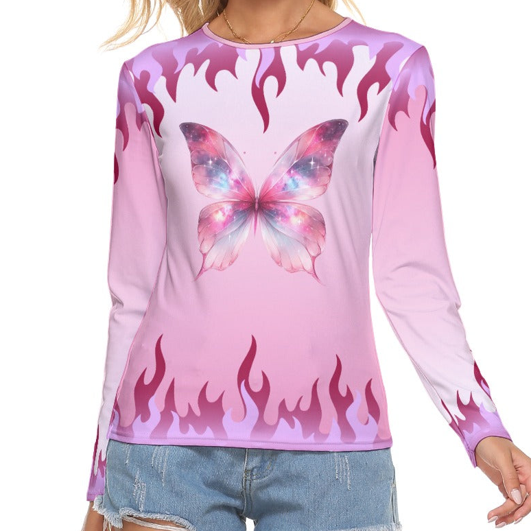 Pink Butterfly Flame Long Sleeve Top