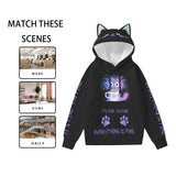 Kawaii Cat Ear Hoodie – “Everything Is Fine” Coffee Sweatshirt for Cat Lovers