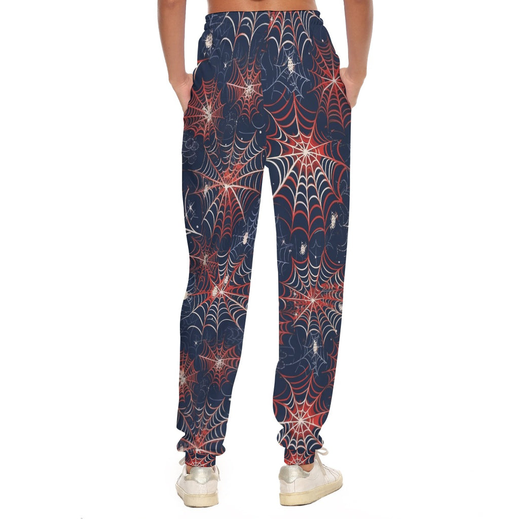 Gothic Spider Print Scuba Women's Casual Pants with Rib Cuffs - Creepy Cute Lounge Bottoms