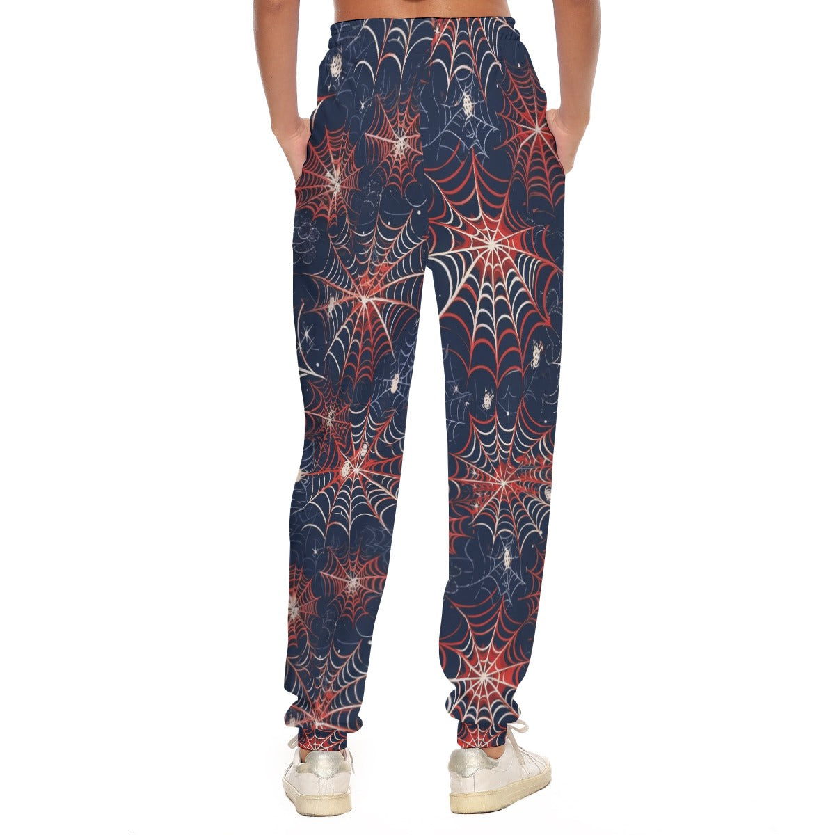 Gothic Spider Print Scuba Women's Casual Pants with Rib Cuffs - Creepy Cute Lounge Bottoms