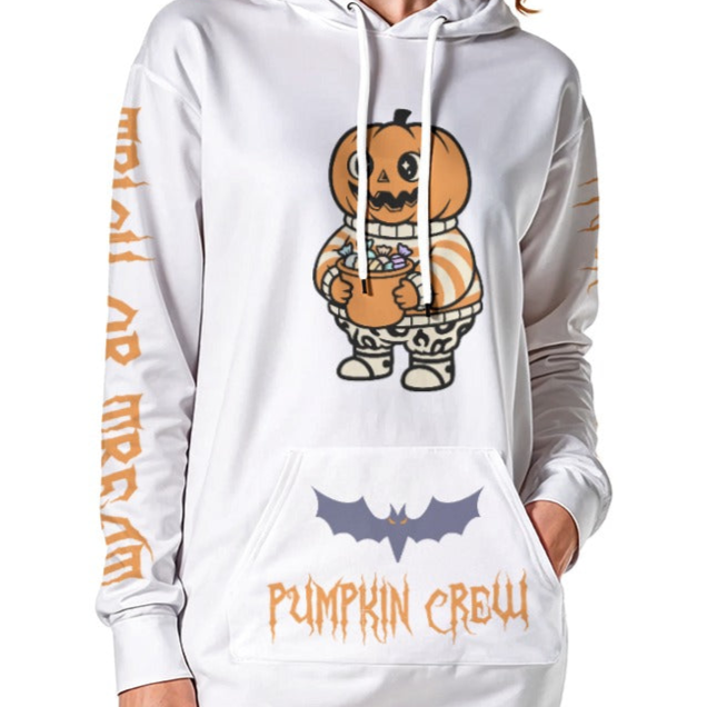 Kawaii Heaven Women's Heavy Fleece Long Hoodie with Halloween Pumpkin Print