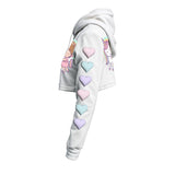 Kawaii Heaven Cute Unicorn and Girl Cropped Hoodie - Pastel Women's Fleece Hoodie