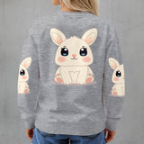 Kawaii Bunny Fleece Sweatshirt for Women - Cozy Rabbit Crew Neck Pullover