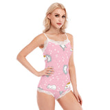 Kawaii Sleepy Cats Women's Sexy Lace Edge Pajama Set | Microfiber Fabric