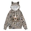 Kawaii Heaven Women's Leopard Face Print Hoodie with Decorative Cat Ears - Cute Pullover Sweatshirt