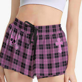 Pink Plaid Skull Skort – Gothic Skirt Shorts with Pockets