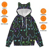 Kawaii Heaven Women's Cat Ear Hoodie with Neon Print and Decorative Ears