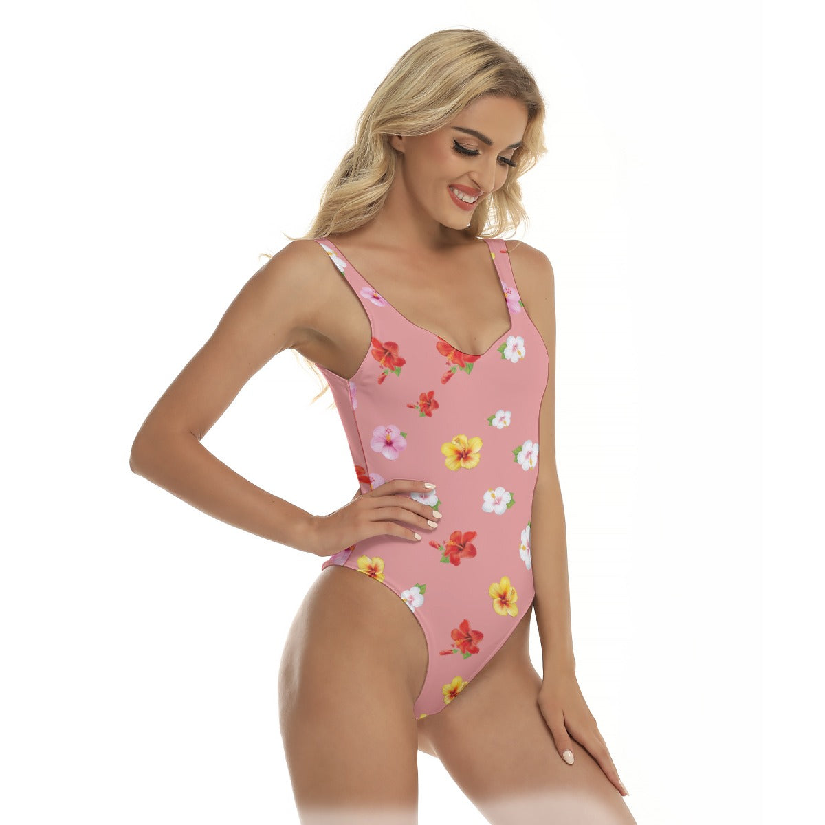 Floral One Piece Swimsuit – Pink Hibiscus Slim Fit Swimwear