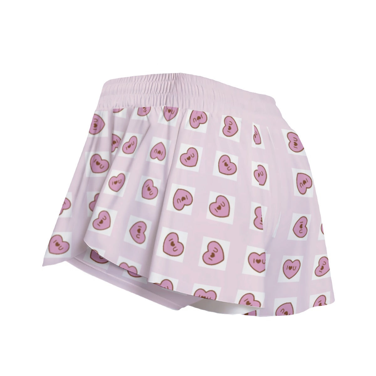 Kawaii Heaven Women's Cat Love Heart Print Skorts with Pockets - Lilac