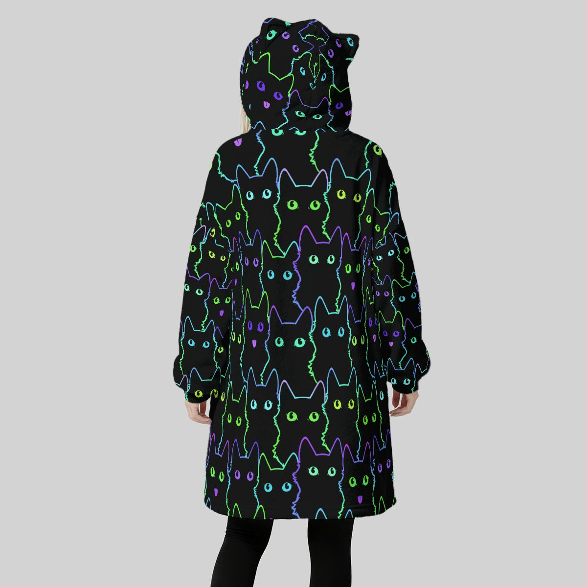 Neon Cat Oversized Fleece Blanket Hoodie