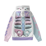 Kawaii Heaven Women's Cat Ear Hoodie with Pastel Skeleton Print