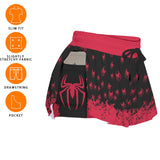 Kawaii Heaven Women's Red Spider Print Sport Skorts with Side Pockets