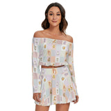 Kawaii Heaven Women's Off-Shoulder Pastel Pet Parade Top & Skirt Set