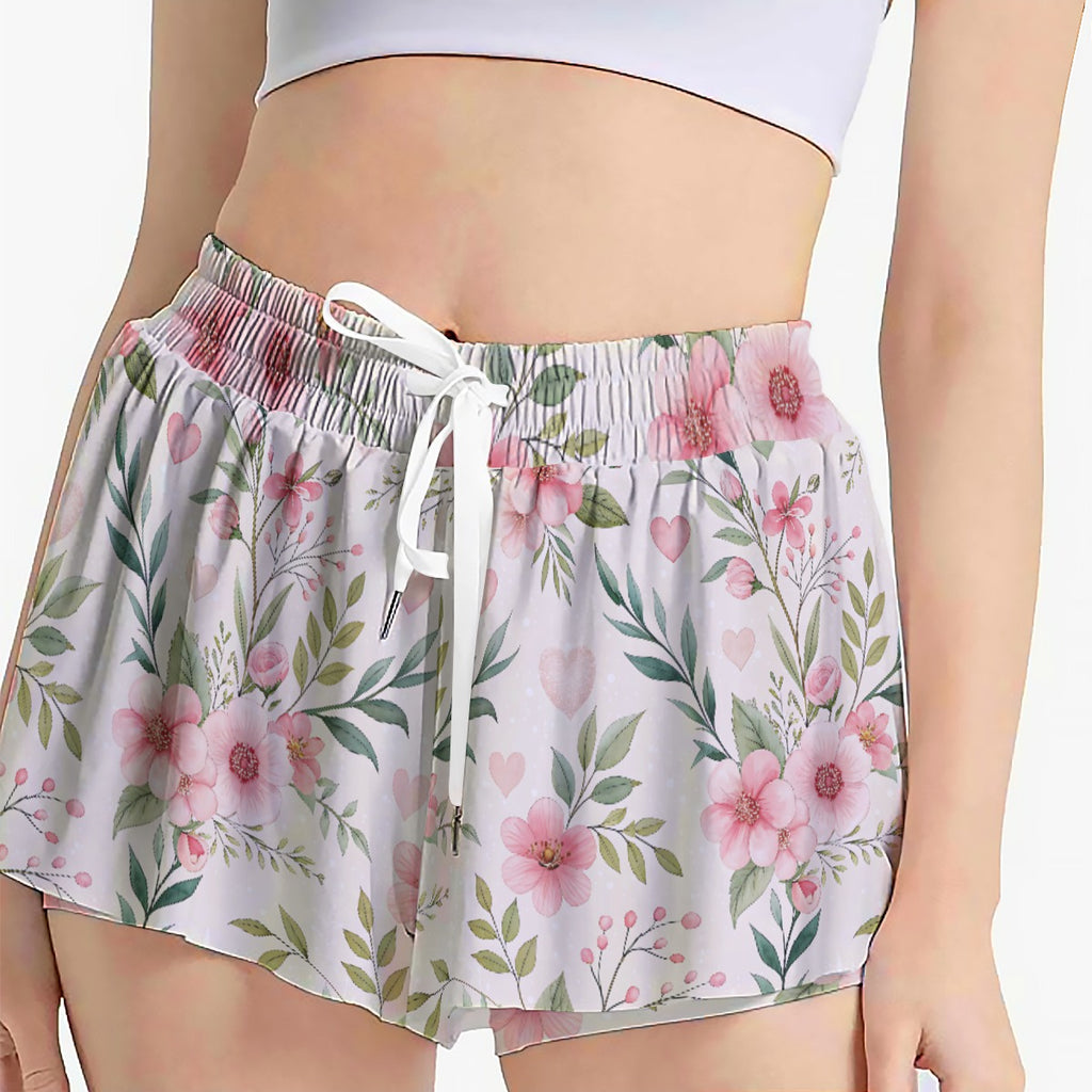 Floral Heart Skort – Pink Flower Skirt Shorts with Pockets