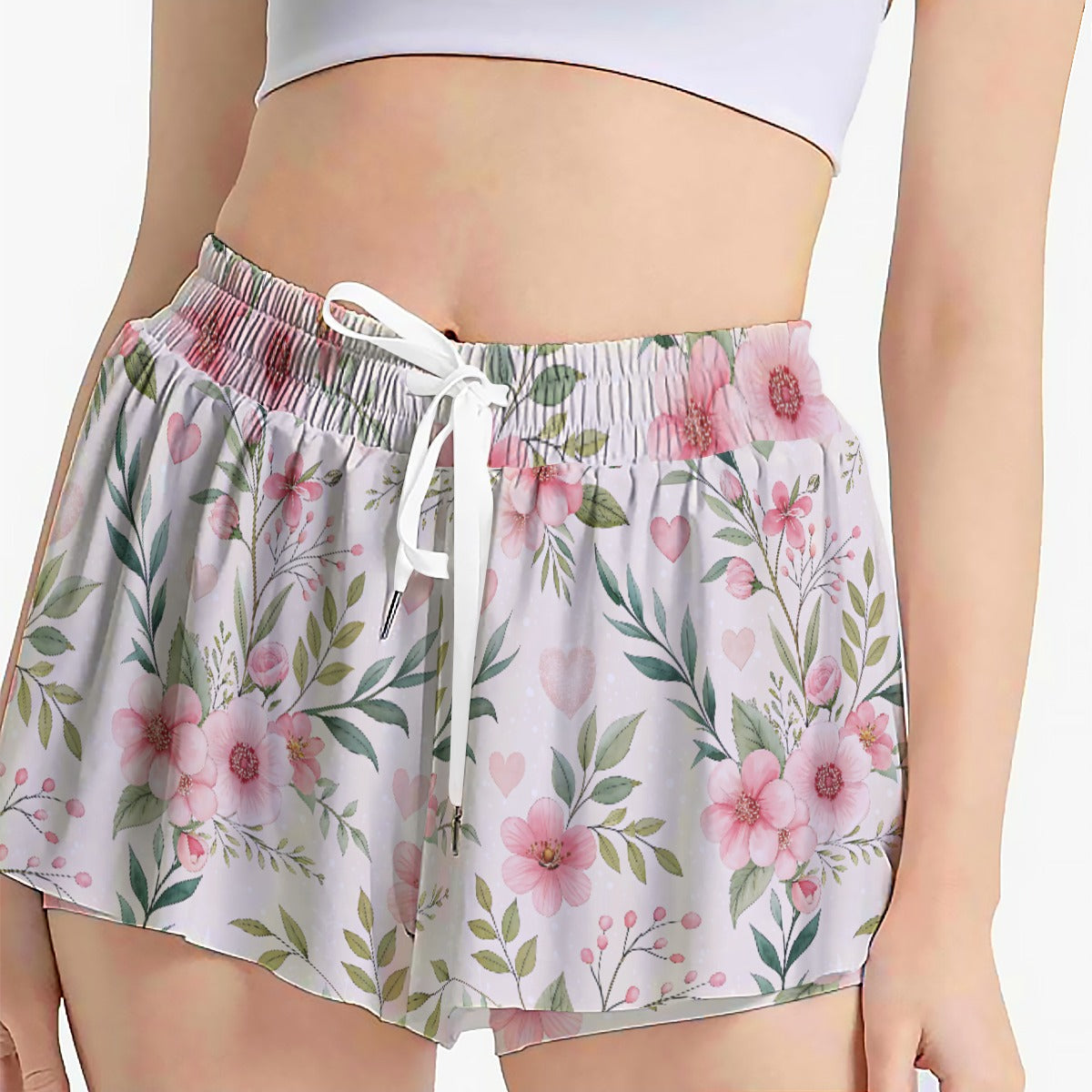 Floral Heart Skort – Pink Flower Skirt Shorts with Pockets