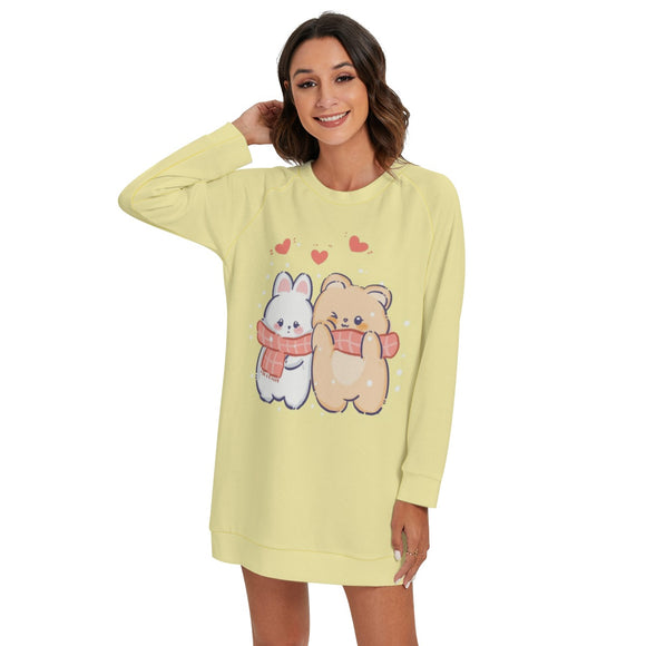 Kawaii Heaven Bunny & Bear Love Women's Round Neck Raglan Sleeve Sweater